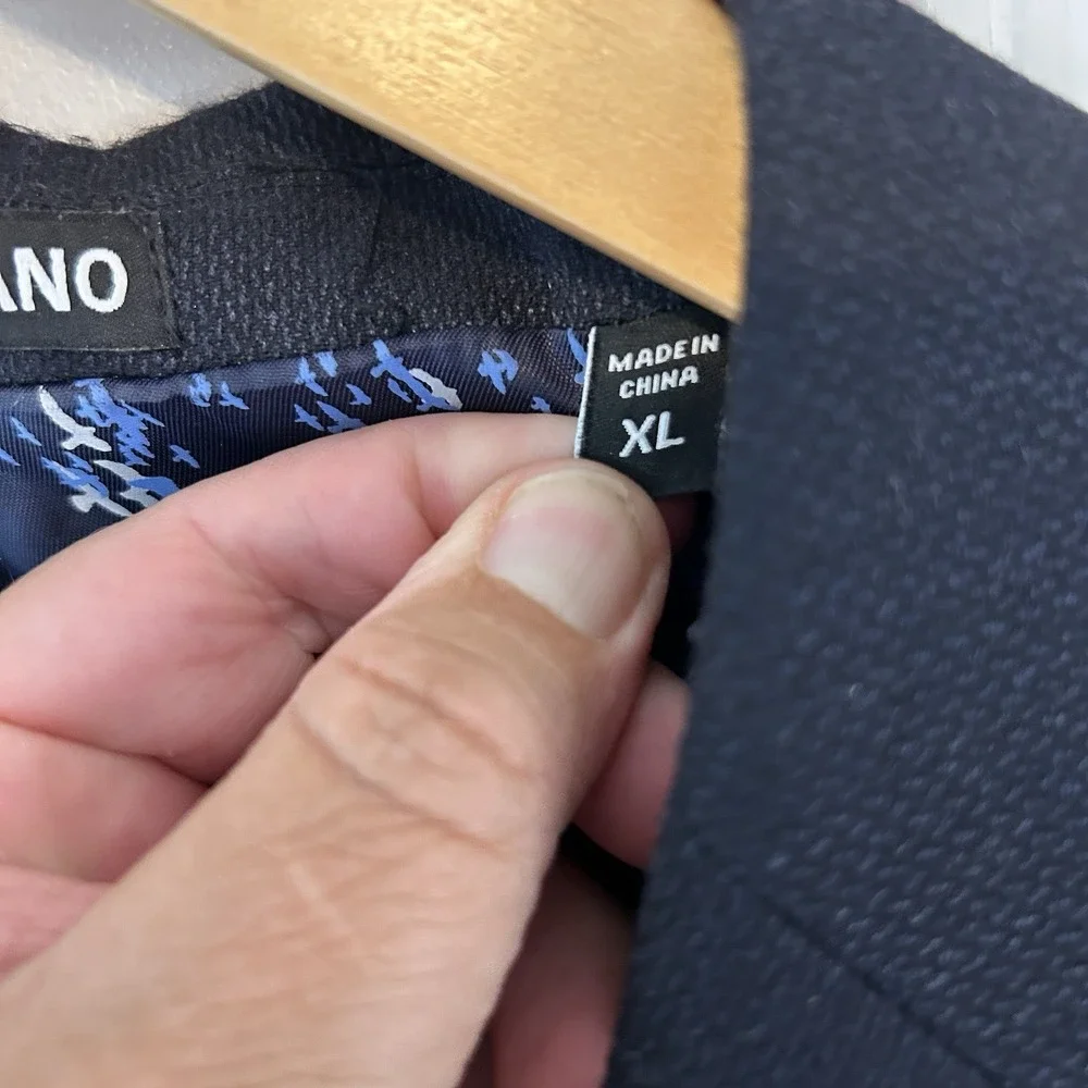 Murano Mens Slim Fit Blazer Navy Blue Textured Sport‎ Coat Bird Lining Size XL